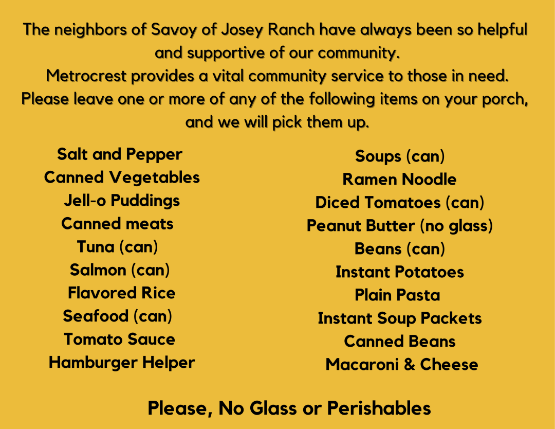 Food Drive Needed Items