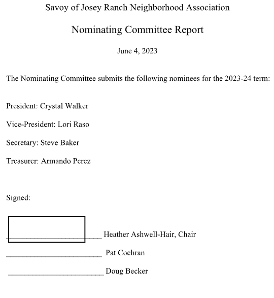 Nominating Committee Report - 6-4-23